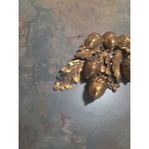 Vintage Rare Gold Tone Autumn Leaves Acorn Dangle Brooch